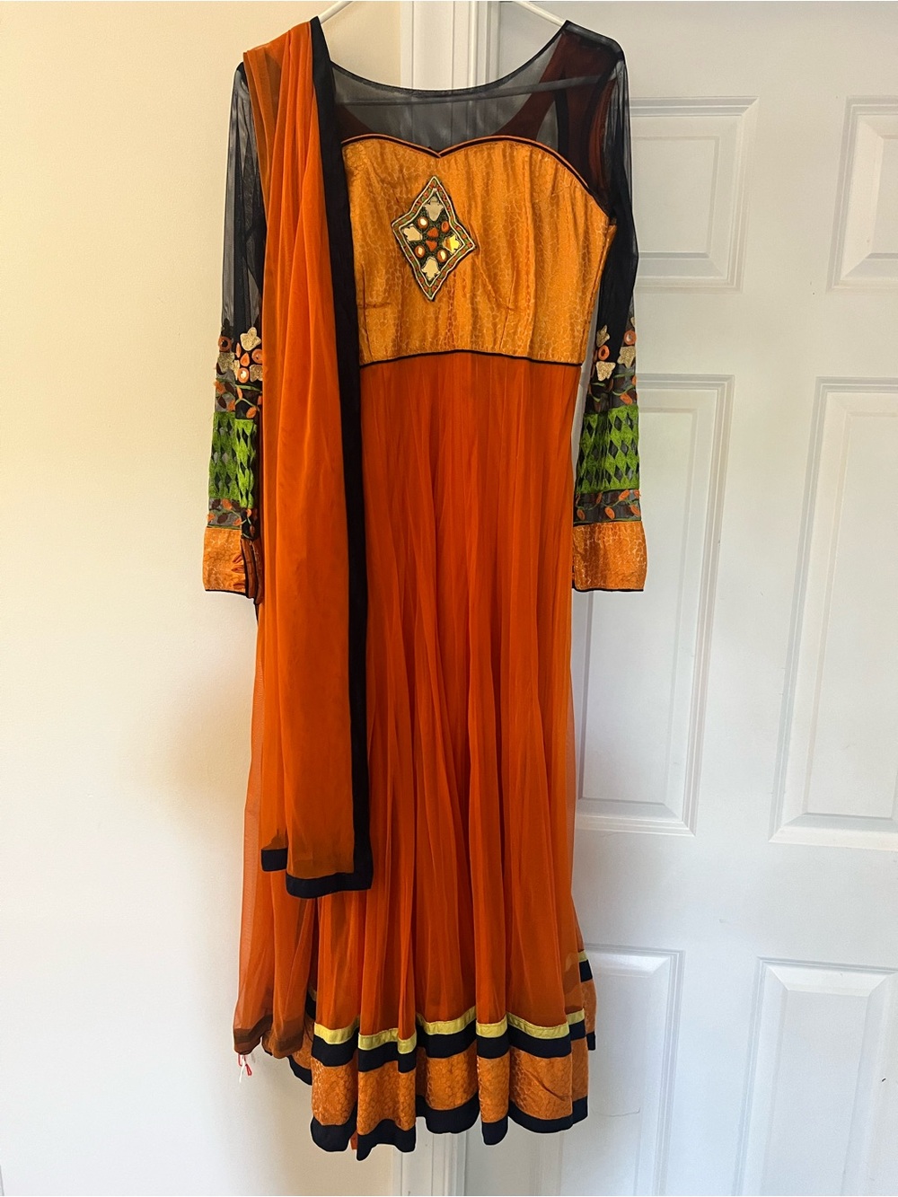 Orange Embroidered Women's Anarkali Dress